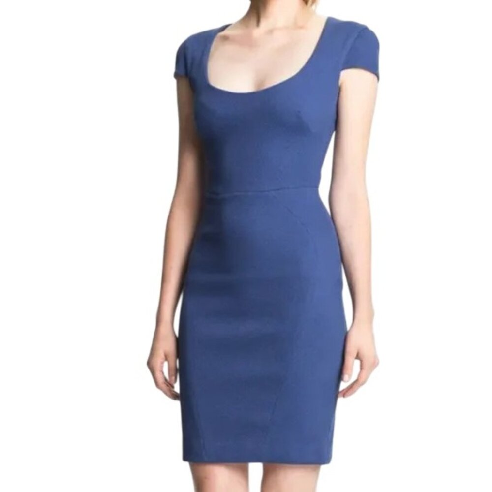 L'Agence Fitted Sheath Dress 8 Cap Sleeves Scoop Neck Textured Stretch Cotton
